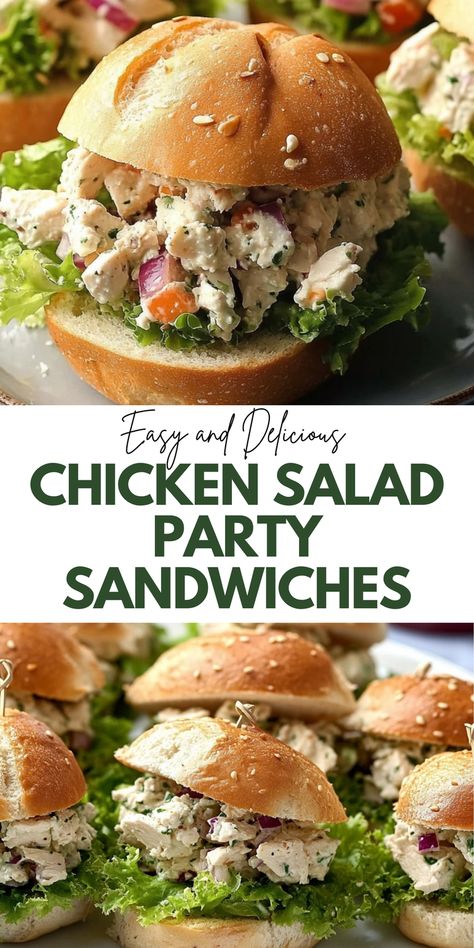 Make easy and delicious chicken salad party sandwiches with this ultimate recipe. Ideal for your food recipes collection, these sandwiches are perfect for any party or event. Save this pin and click for detailed instructions and tips. Enjoy a flavorful and easy-to-make dish that's sure to impress your guests. Tea Sandwiches Chicken Salad, Chicken Salad Party, Mini Sandwiches For Parties, Sandwiches For Parties, Ultimate Chicken Salad, Chicken Salad Appetizer, Party Sandwiches Recipes, Nesting Party, Salad Party