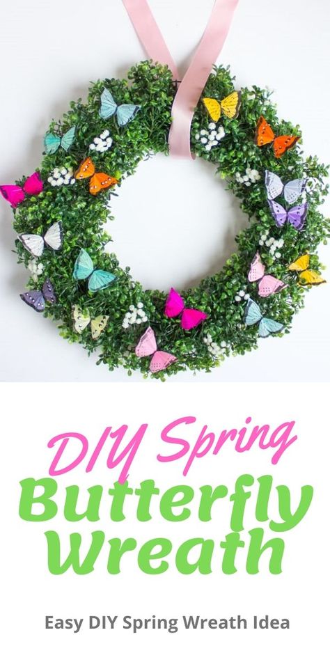 The prettiest DIY spring butterfly wreath you can make in minutes! Spring Wreaths Diy, Hydrangea Wreath Diy, Diy Magnolia Wreath, Senior Crafts, Butterfly Wreath, Spring Butterfly, Easter Wreath Diy, Butterflies Wreath, Diy Spring Wreath