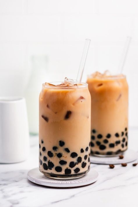 Boba coffee is naturally gluten free and can easily be dairy free as well. It uses only four ingredients to create a refreshing, visually appealing drink easily and quickly. Making your own bubble coffee at home saves you money and this versatile recipe can be tuned to your personal taste and hits the spot anytime from breakfast into the evening. #bobacoffee #bubblecoffee #glutenfreerecipes #dairyfreerecipes #glutenfreedairyfreerecipes #healthybreakfastrecipes Bubble Coffee, Boba Coffee, Coffee Homemade, Bubble Drink, Homemade Bubbles, Coffee At Home, Gluten Free Dairy Free Recipes, Coffee Recipe, Breakfast Of Champions