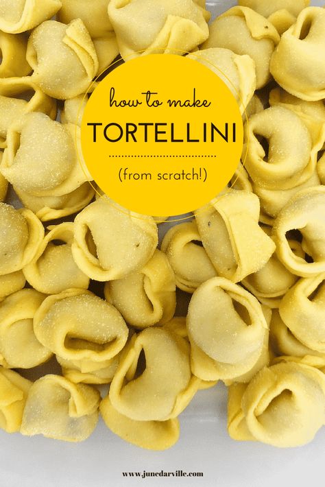 How to make tortellini from scratch: a step-by-step picture guide to show you how to fold fresh tortellini the right way! How To Make Cheese Tortellini, Homemade Cheese Tortellini Recipes, Homemade Tortalini Recipes, Homemade Tortalini, Homemade Cheese Tortellini, How To Make Tortellini Pasta, Tortellini Filling Recipe, Tortellini From Scratch, Chicken Sorrentino