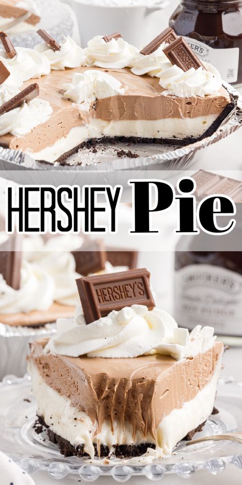 Hershey Chocolate Pie, Hershey Pie, Chocolate Pie Recipe, Chocolate Lasagna, Chocolate Pie Recipes, Homemade Graham Crackers, Hershey's Chocolate, Chocolate Crust, Chocolate Cream Pie