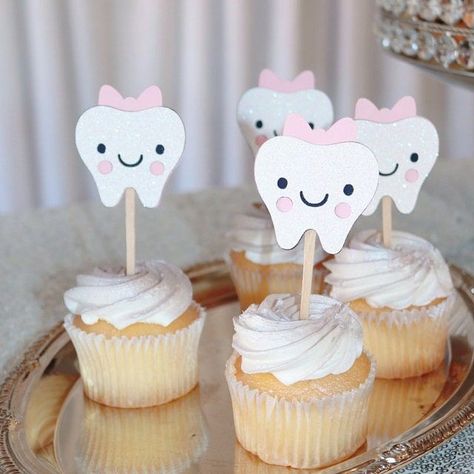 First Teeth Cake Ideas, First Tooth Cake, Six Month Birthday, Tooth Cake, Cake Tower, Baby First Birthday Cake, Baking Logo, Baby Birthday Dress, Fairy Birthday Party