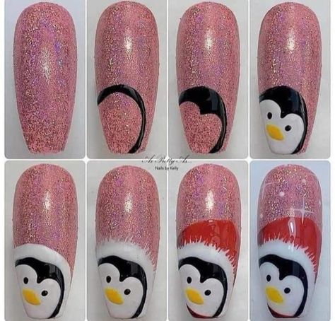 Chrismas Nail Art, Penguin Nail Art, Penguin Nails, Xmas Nail Designs, Nail Art Noel, Quick Nail Art, Xmas Nail Art, Fruit Nail Art, Nail Drawing