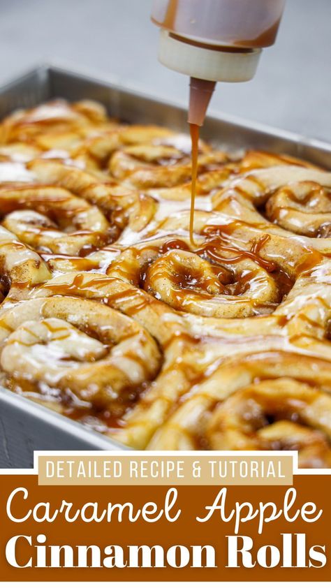 Caramel And Apple Recipes, Back To School Cinnamon Rolls, Caramel Apple Sticky Buns, Fall Desserts Cinnamon Rolls, Foods To Last A Week, Caramel Apple Sourdough Cinnamon Rolls, Apple Pie Stuffed Cinnamon Rolls, Cookies And Cream Cinnamon Rolls Recipe, Caramel Apple Pie Cinnamon Rolls