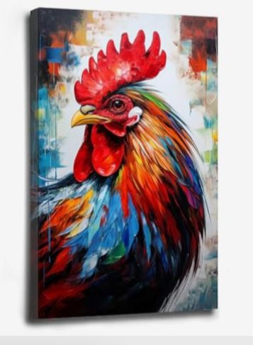 Rooster Paintings On Canvas, Chicken Painting Acrylic, Hen Painting, Rooster Artwork, Rooster Images, Farm Animal Paintings, Color Theory Art, Rooster Painting, Chicken Painting