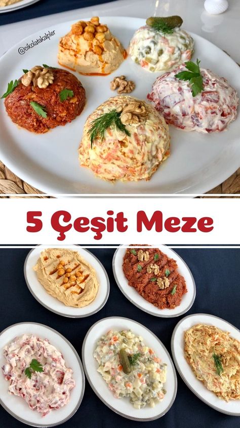 5 Çeşit Salata Meze Tabağı - Nefis Yemek Tarifleri Meze Recipes, Turkish Recipes, Iftar, Food Presentation, Beignets, Creative Food, Food Design, Amazing Food, Healthy Lunch