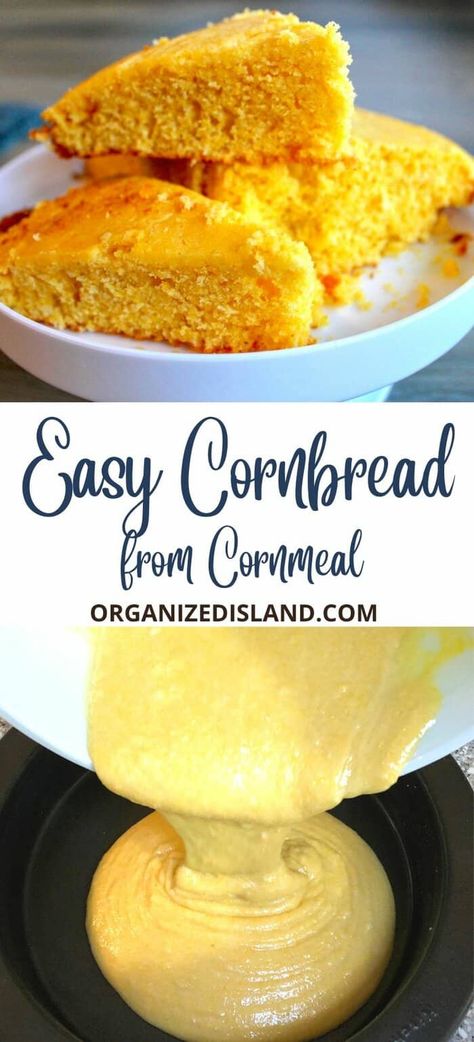 Easy Cornmeal Recipes, Ground Cornmeal Recipes, Cornbread From Corn Meal, 4 Ingredient Cornbread, Cornbread Using Cornmeal, Savoury Cornbread Recipe, Fast Cornbread Recipe, Cornbread Recipe With Cornmeal, Cornbread Without Flour