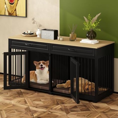 Large Dog Crate Furniture, Kennel Furniture, Double Dog Crate, Small Dog Crate, Dog Pens, Wooden Dog Kennels, Wooden Dog Crate, Dogs Black, Accent Storage Cabinet