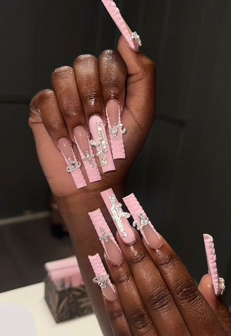 King Acrylic Nails, Pink Xl Acrylic Nails, Pink Nail Sets Long, Medium Pink Acrylic Nails, Pink Nail Sets, Costumes 2023, Dark Red Wallpaper, Drip Nails, Nail Sets