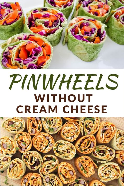 Appetizer Without Cheese Appetizers, Healthy Tortilla Pinwheels, Dairy Free Pinwheel Appetizers, Gluten Free Dairy Free Pinwheels, Cold Pinwheel Appetizers, Pinwheel Appetizers Healthy, Deli Wraps Pinwheels, Desert Pinwheel Recipes, Pinwheel Recipes Without Cream Cheese