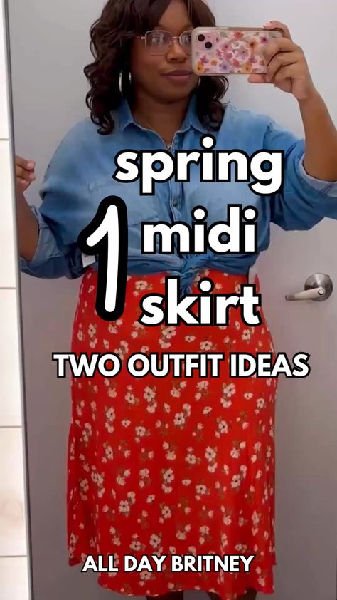 This Spring midi skirt is cute and versatile enough to style up multiple ways! Love budger-friendly pieces like this Spring midi skirt rhag you can style multiple ways! TAP for outfit details! #midiskirtoutfit  #springoutfitideas Spring Midi Skirt, Midi Skirts Style, Midi Skirt Spring, Midi Skirt Outfit, Spring Outfit Ideas, Floral Midi Skirt, Spring Outfits Women, Outfit Details, Skirt Fashion