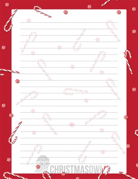 Free candy cane-themed stationery to print. Download it at https://christmasowl.com/download/stationery/red-candy-cane/ Christmas Stationary Printable, Holiday Letterhead, Christmas Writing Paper, Recipes Cards, Free Writing Paper, Christmas Stationary, Printable Lined Paper, Writing Paper Printable Stationery, Free Printable Stationery