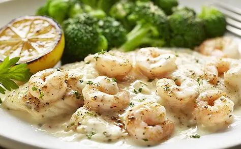 Tilapia With Shrimp Recipe: Another Olive Garden Copycat - Delishably Tilapia Shrimp Recipe, Shrimp Cream Sauce, Baked Shrimp Recipes, Tilapia Recipe, Garlic Broccoli, Olive Garden Recipes, Baked Tilapia, Shrimp Sauce, Grilled Shrimp Recipes