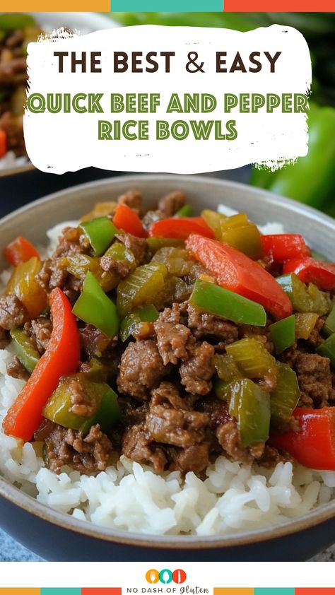 Quick Beef and Pepper Rice Bowls Beef Pepper Rice Bowl, Recipes With Ground Beef And Peppers, Beef And Pepper Rice Bowl, Ground Beef And Peppers Recipe, Rice Bowls Healthy, Pepper Rice, Steak And Rice, Dinner Simple, Flavorful Dinner