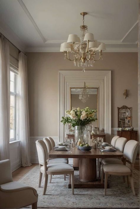 Dining Room Color Scheme Ideas in serene Neutrals and Ethereal Elegance 1 Pastel Color Ideas, Dining Room Color Scheme Ideas, Wedgewood Gray, Cream Dining Room, Dining Room Colour Schemes, Color Scheme Ideas, Eclectic Wallpaper, Black Granite Countertops, Mcm Furniture