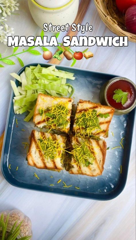 Harshita Choudhary | Street style Masala Sandwich������������ Share with someone jise Sandwich boht pasand hai������ . Ingredients- ������Bread slices ������Butter ������Green… | Instagram Veg Sandwich Recipes Indian, Bread Sandwich Recipe Indian, Veg Sandwich Recipes, Sandwich Recipes Vegetarian, Masala Sandwich, Lal Mirch, Vegetarian Sandwich Recipes, Kala Namak, Veg Sandwich