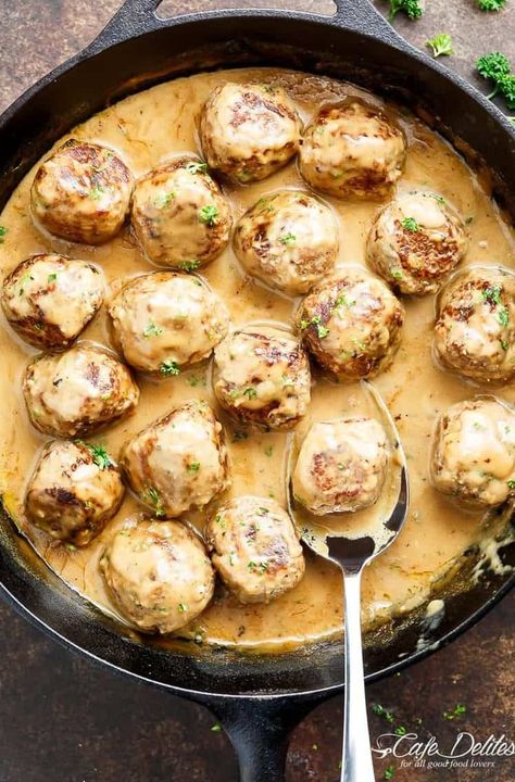 This Swedish Meatballs recipe has been passed down from a Swedish grandmother! The best Swedish meatballs recipe you'll ever try! Better than Ikea! | https://cafedelites.com Best Swedish Meatball Recipe, Best Swedish Meatballs, Swedish Meatballs Recipe, Meatballs And Gravy, Cafe Delites, Meatballs Recipe, Swedish Meatballs, Hairstyles Easy, Easter Hair