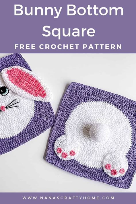 The Bunny Behind Square is a free crochet pattern by Nana's Crafty Home. This adorable bunny's behind is quick and easy! Works up to a large 14" square perfect for blankets, pillow and more! Easter Applique Patterns, Large Crochet Square, Crochet Bunny Blanket, Crochet Projects Easy, Crochet Stitch Pattern, Crochet Blanket Tutorial, Granny Square Crochet Patterns Free, Crochet Christmas Gifts, Blanket Scarves