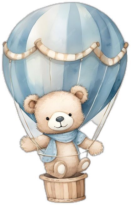 Teddy In Hot Air Balloon, Cute Bear Watercolor, Hot Air Balloon Teddy Bear, Hot Air Balloon Cartoon, Bear Hot Air Balloon, Teddy Bear Balloon, Blue Hot Air Balloon, Baby Boy Balloons, Baby Boy Bear