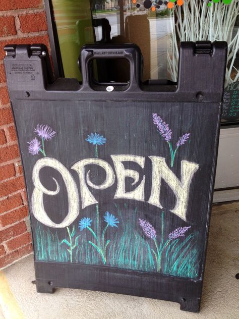 Chalkboard Open Sign Chalkboard Open Sign Ideas, Now Open Chalkboard Sign, Chalkboard Advertising, We're Open Sign, Boutique Signs, Chalkboard Sign Ideas, Salon Promotions, Beauty Therapy Room, Chalk Sign