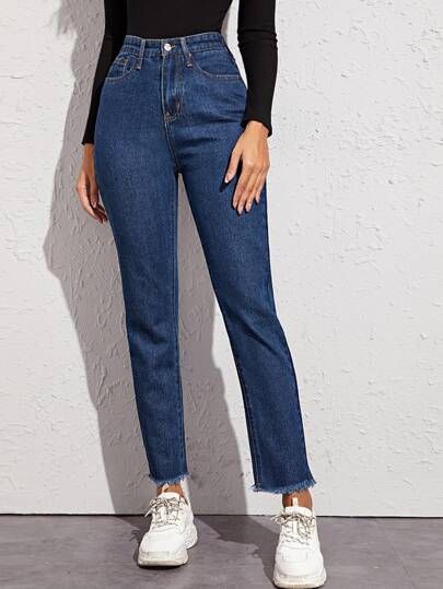 Raw Hem Straight Leg Jeans, Moda Denim, Mom Jeans Outfit, Denim Jeans Fashion, Outfit Jeans, Raw Hem Jeans, Hem Jeans, Waist Jeans, Type Of Pants