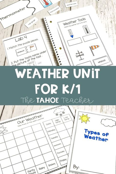 Learn all about weather with this engaging science unit for kindergarten and first grade. Students learn about different types of weather, learn the vocabulary that goes with weather and its tools, learn about different types of clouds, and so much more. Great for back to school science for kinder or 1st grade. Back To School Science, Types Of Clouds, Weather Tools, Weather Lessons, Centers For Kindergarten, Science Centers, Science Stations, Weather Science, Weather Unit