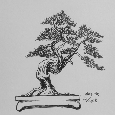 Bonsai Sketch Drawing, Bonsai Tree Drawing Sketches, Bonsai Tree Tattoo Men, Bonsai Doodle, Bonzi Trees Tattoo, Bonsai Art Drawing, Bonsai Sketch, Bonsai Tree Drawing, Bonsai Tree Tattoo