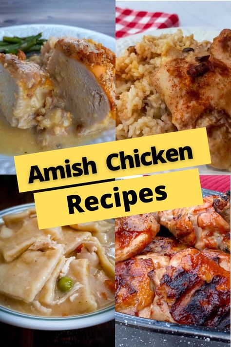 Chicken pot pie, chicken and rice, barbecued chicken, and baked chicken breast Amish Roasted Chicken, Prairie Chicken Recipe, Mennonite Dinner Recipes, Country Cupboard Recipes, Amish Mennonite Recipes, Amish Wedding Chicken, Amish Baking Recipes, Amish Fried Chicken, Amish Chicken Recipes