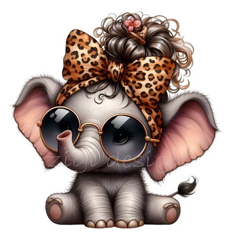 Elephant Clip Art, Bow Clipart, Leopard Print Bow, Sublimation Mug, Cute Animal Clipart, Mug Tumbler, Shirt Sublimation, Elephant Art, Sublimation Mugs