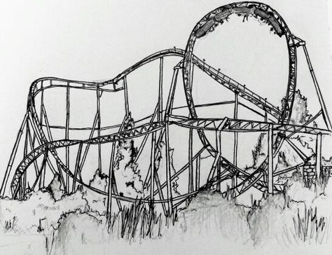 Roller Coaster Sketch, Rollercoaster Drawing, Roller Coaster Drawing, Therapy Art, Lauren Asher, Inktober 2024, Silhouette Drawing, Roller Coasters, Group Art