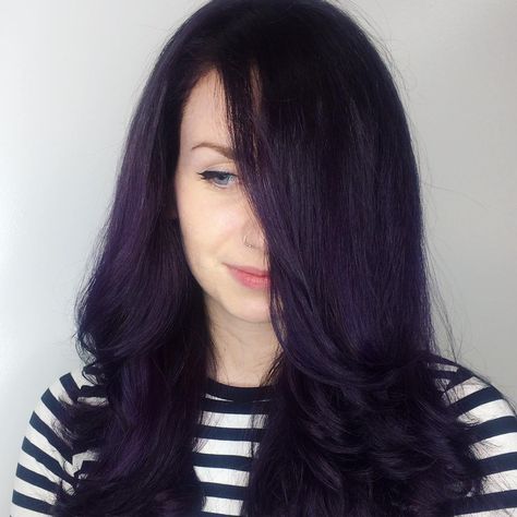 50 Glamorous Dark Purple Hair Color Ideas — Destined to Mesmerize Check more at http://hairstylezz.com/best-dark-purple-hair-color-ideas/ Black Violet Hair, Violet Hair Dye, Violet Black Hair, Dark Violet Hair, Deep Purple Hair, Dark Purple Hair Color, Color Melting Hair, Dark Hair Dye, Violet Hair Colors