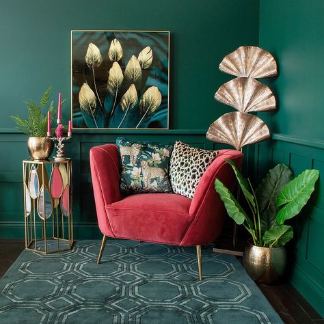 Tropical Velvet, Colourful Living Room Decor, Art Deco Living Room, Velvet Furniture, Gender Inequality, Favorite Paint Colors, Colourful Living Room, House Bedroom, Green Walls