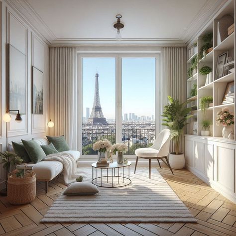 Waking up to the city of love from the comfort of a chic Parisian apartment 💛🇫🇷 Follow @hale_interior_design for more inspiration ✨✨ Design by @hale_interior_design #parisianchic #roomwithaview #eiffeltowermagic #interior #interiordesign #interiorarchitecture #architecture #luxurydesign #luxurylifestyle #mediterranean #mediterraneanstyle #japandi #wabisabi #ai #midjourney #copilot Parisian Modern Interior Design, Paris Apartment Interiors French Style, Parisian Chic Style Home, Chic Minimalist Living Room, Parisian Chic Apartment, Small Parisian Apartment, Parisian Apartment Interior, Parisienne Apartment, Color Countertops