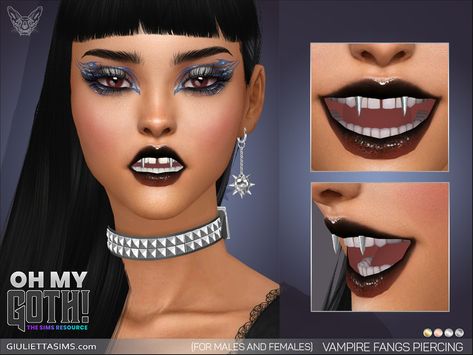 The Sims Resource - Oh My Goth - Vampire Fangs Piercing (lip category) Vampire Fang Piercing, Vampire Fangs Sims 4 Cc, Lip Piercings Sims 4 Cc, Sims 4 Smiley Piercing, Fangs Sims 4 Cc, Sims 4 Mods Clothes Goth, Sims 4 Vampire Hair Cc, Sims 4 Cc Piercings Lip, Sims 4 Fangs