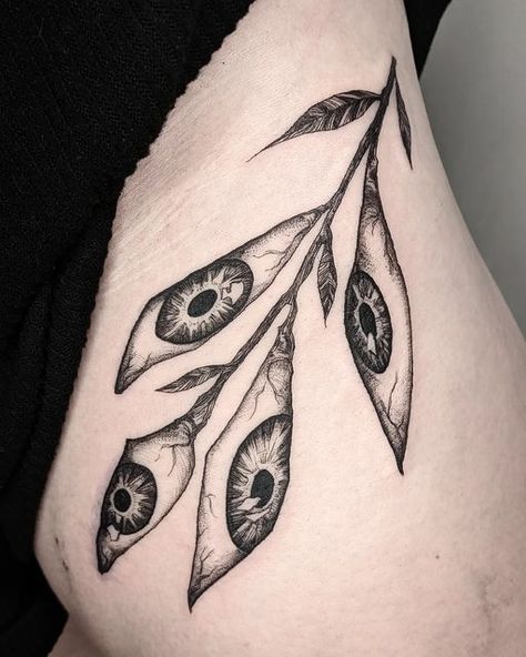 Spooky Eye Tattoo, Blackwork Plant Tattoo, Plant With Eyes Tattoo, Eye Plant Tattoo, Spooky Plant Tattoo, Macabre Tattoo Ideas, Creepy Eye Tattoo, Kundalini Snake, Macabre Tattoo