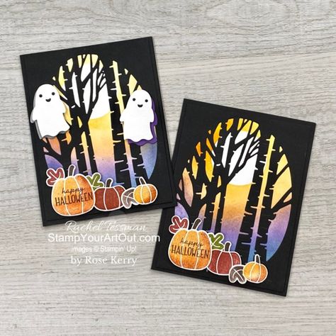 Stampin Up Halloween, Tiny Christmas Trees, Traditional Christmas Cards, Halloween Cards Handmade, Pumpkin Cards, Stampin Up Project, Ctmh Cards, Halloween Card, Holiday Paper