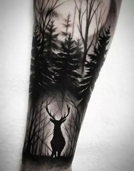 15+ Realistic Deer Tattoo Ideas - PetPress Arm Tattoo Designs For Women, Forest Tattoo Sleeve, Vintage Tattoo Sleeve, Natur Tattoo Arm, Arm Tattoo Designs, Noir Tattoo, Nature Tattoo Sleeve, Deer Tattoo, Forearm Sleeve Tattoos