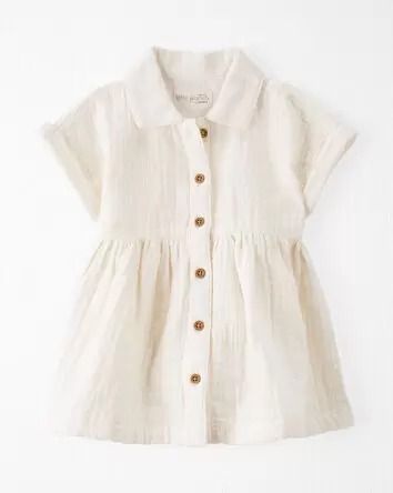 Organic & Sustainable Clothes for Baby, Toddler & Women | Little Planet | Carter's Shirt Dress White, Cotton Gauze Dress, Baby Girl Shorts, Gauze Dress, Dress Shirt Sleeves, Button Front Dress, Carters Baby, Toddler Boy Outfits, Kids Outfits Girls