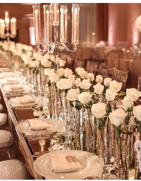 Banquet Table Centerpieces, White Rose Centerpieces, Duke Photography, White Roses Wedding, Wedding In California, Gorgeous Centerpieces, Luxury Wedding Decor, Rose Centerpieces, Wedding Table Flowers