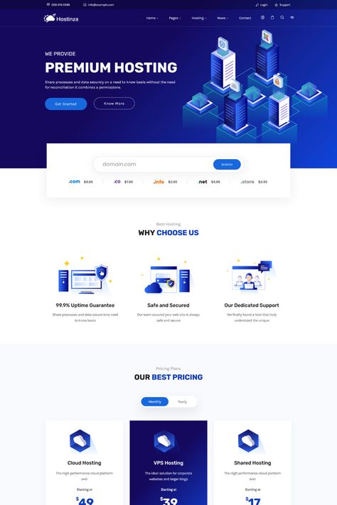 Hostinza is a powerful WordPress theme designed for web hosting companies that use WHMCS. With its modern design and WHMCS integration, Hostinza makes it easy to manage your web hosting business online. The theme is fully responsive and compatible with all major browsers, ensuring that your website looks great on any device.Hostinza includes a range of features specifically designed for web hosting companies, such as domain search functionality, hosting plans, pricing tables, and order forms. Hosting Website Design, Web Hosting Design, Logo Infographic, Company Website Design, Website Design Inspiration Business, Web Design Websites, Website Design Inspiration Layout, Technology Theme, Hosting Website