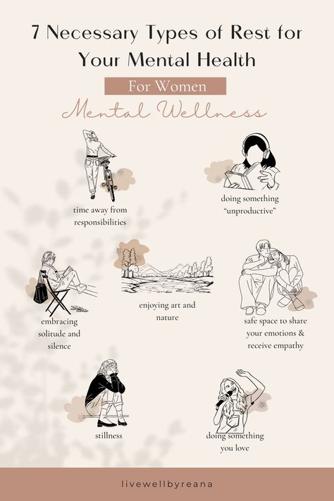 Honoring your mental well-being with proactive and restorative rest will give you the strength and resilience to keep going even when it's tough. Here are seven necessary types of rest you want to consider doing to take care of your mental wellness. mental health check-in * mental wellbeing tips * mental wellbeing * mental wellness * self-care #mentalwellness #wellnessjourney #wellness #mentalhealth #mentalwellbeing Types Of Rest, Finding Inner Peace, Meditation Techniques, Mental Wellbeing, Mindfulness Practice, Holistic Wellness, Self Compassion, Mind Body Soul, Mindful Living