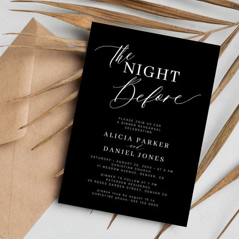 The Night Before Rehearsal Dinner, Wedding Rehearsal Dinner Invitations, Dinner Party Invitations, Rehearsal Dinner Invitation, Black Invitation, Invitation Kits, Dinner Invitation, Calligraphy Script, Rehearsal Dinner Invitations