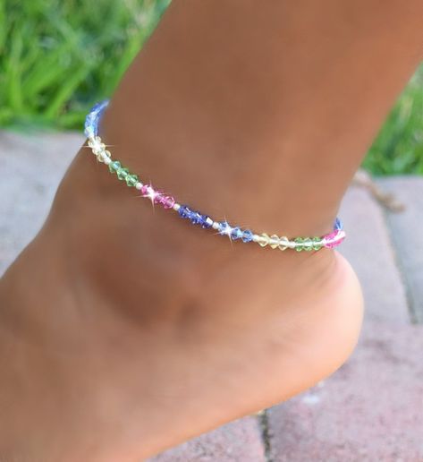 Swarovski Crystal Anklet Crystal Anklet Pastel Stretch | Etsy Cute Anklets, Beaded Ankle Bracelets, Anklet Designs, Crystal Anklet, Beaded Ankle, Ankle Jewelry, Women Anklets, Swarovski Crystal Jewelry, Swarovski Crystal Bracelet