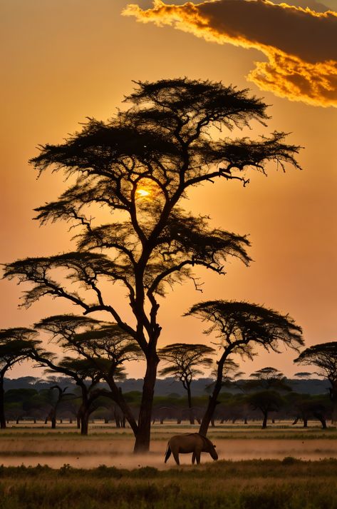 Witness the golden sunset over Hwange National Park's endless savannah plains, with acacia trees silhouetted against the sky. Immerse yourself in Zimbabwe's untouched wilderness. Zimbabwe Aesthetic, Africa Forest, Savannah Africa, African Grasslands, Africa Trees, Africa Aesthetic, Africa Pictures, Africa Landscape, African Forest