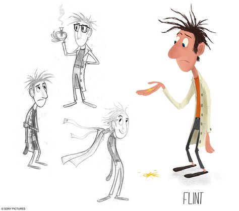 Character design of Flint in "Cloudy With A Chance Of Meatballs" Cartooning 4 Kids, Sony Pictures Animation, Character Design Animation, Character Design Male, Sony Pictures, Illustration Character Design, Facial Expressions, Drawing Reference Poses, Animation Film