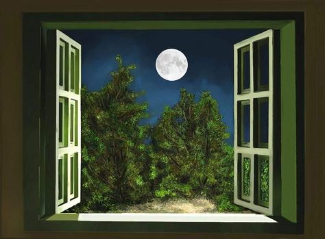 Inside Out Wallpaper, Moon Window, The Moon Art, Night Sky Moon, Fake Window, Moon Rituals, Window Drawing, Sketchbook Project, Digital Painting Techniques