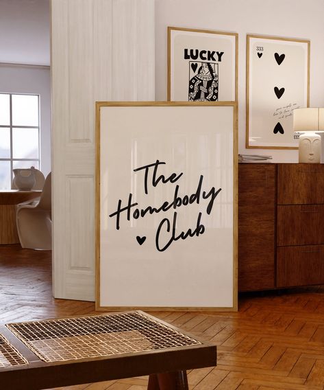 The Homebody Club Print Trendy Wall Art Prints Neutral Wall Decor Trendy Printable Art Living Room Decor Bar Cart Art Digital Prints - Etsy Bar Themed Living Room, Cool Living Room Artwork, Apartment Living Room Artwork, Bar Room Wall Decor, Signs Above Tv Living Rooms, Office Space Wall Decor, Neutral Bathroom Wall Art, Soft Apartment Decor, Neutral Boho Apartment