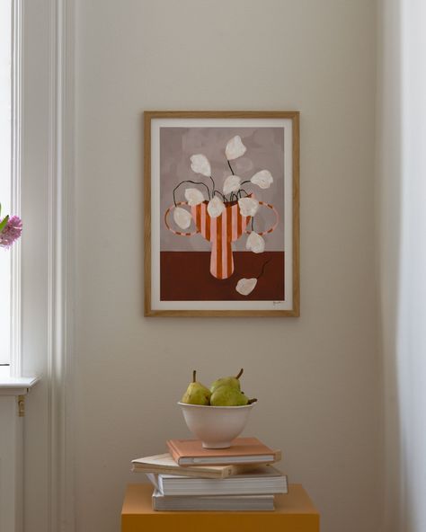 Bold and colourful botanic art prints. With an upbeat vibe, our floral art prints are here to brighten up your day.⁠ ⁠ #theposterclub #artprintshop #homedecordetails #inspiringinteriors #nordicvibes #scandiinterior #cornersofmyhome⁠ Frankie Penwill, The Poster Club, Poster Club, Scandi Interiors, Kids Accessories Fashion, Striped Vase, Devon England, Floral Prints Art, Wall Gallery