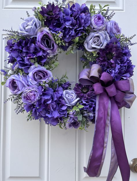 Hydrangea Wreaths, Farmhouse Wreaths, Floral Door Wreaths, Purple Wreath, Summer Front Door Wreath, Diy Spring Wreath, Hydrangea Wreath, Flower Arrangements Diy, Faux Florals