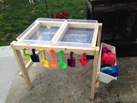 Water and sand table made by nana with love Diy Water Table, Outdoor Play Areas, Outside Fun, Sand And Water Table, Water Tables, Kids Backyard, Outside Play, Outdoor Play Area, Kids Outdoor Play